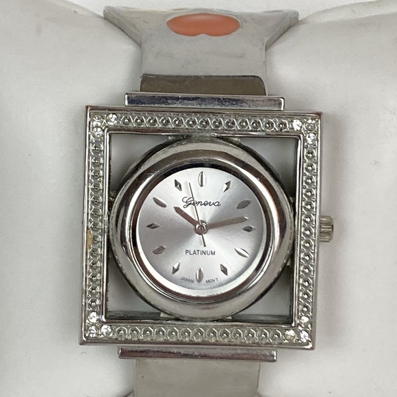 Geneva Accessories - Geneva Platinum Watch Women Silver Tone Open Cuff Enamel Hearts New Battery 6"